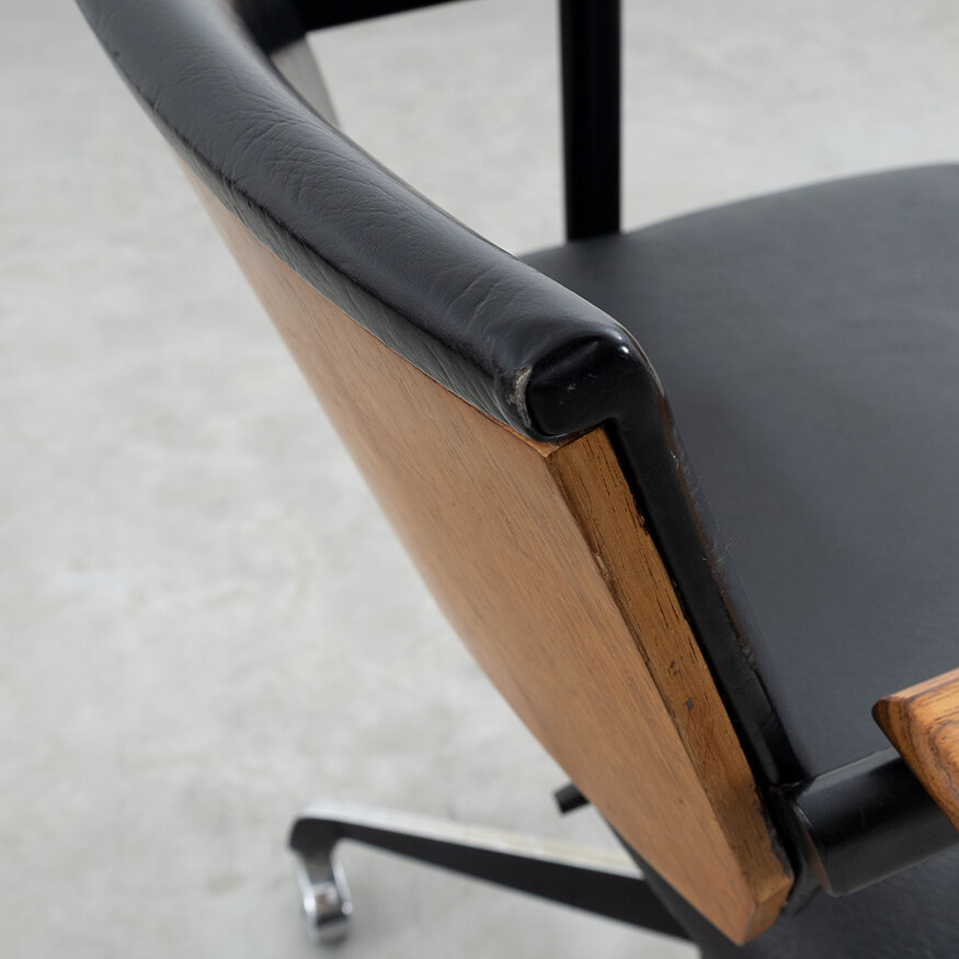 Rare office chair wooden back and skai upholstery 1960s