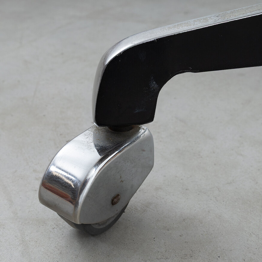 Rare office chair wooden back and skai upholstery 1960s