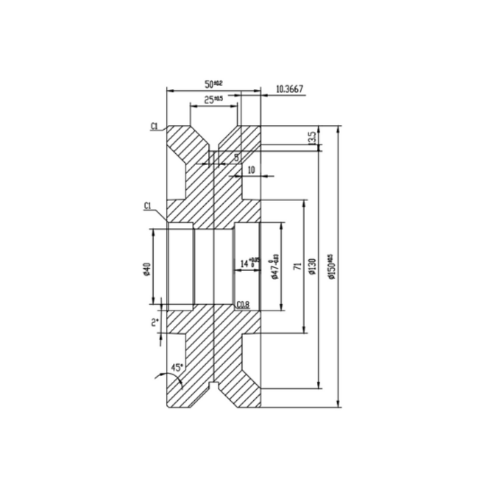 Koło rowkowane 150 mm z rowkiem V - 1200 kg