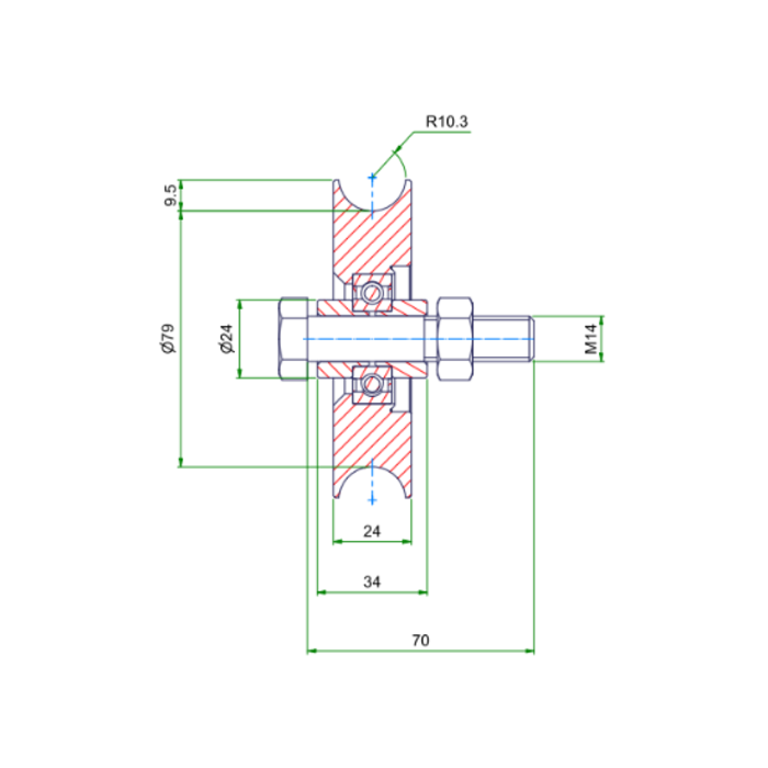 Koło rowkowane ze stali nierdzewnej 100 mm z rowkiem U - 220 kg