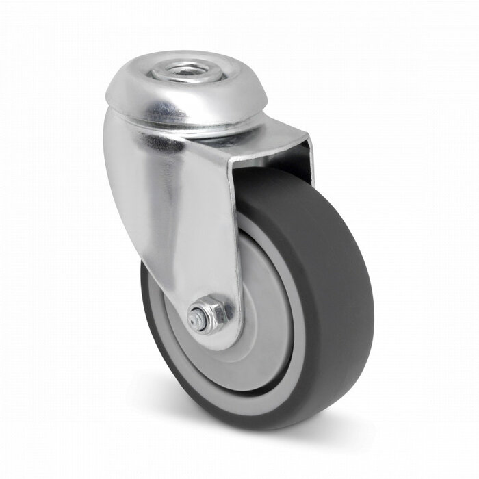 Gumowe kółko obrotowe 75 mm - otwór na śrubę - 60 kg