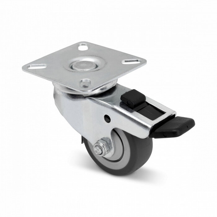 Gumowe kółka obrotowe z hamulcem 50 mm - płytka - 40 kg