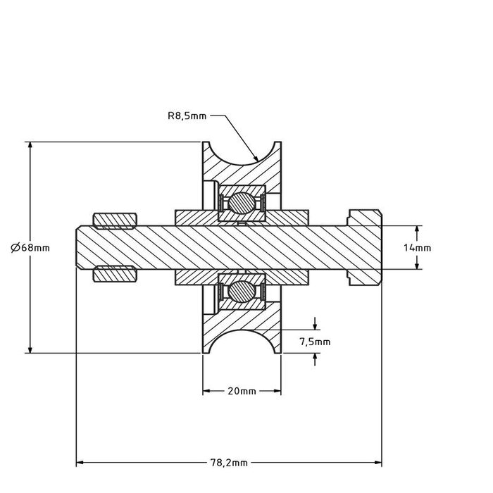 Koło rowkowane 70 mm z rowkiem U - 190 kg