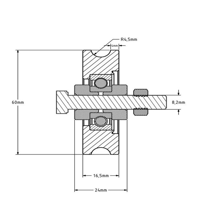 Koło rowkowane 60 mm z rowkiem U - 100 kg