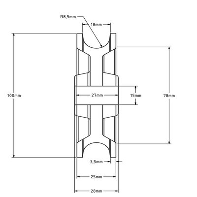 Plastikowy krążek kablowy 100 mm z rowkiem U - 160 kg
