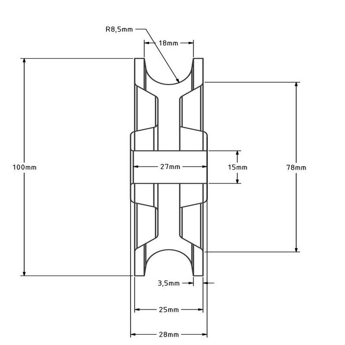 Plastikowy krążek kablowy 100 mm z rowkiem U - 160 kg