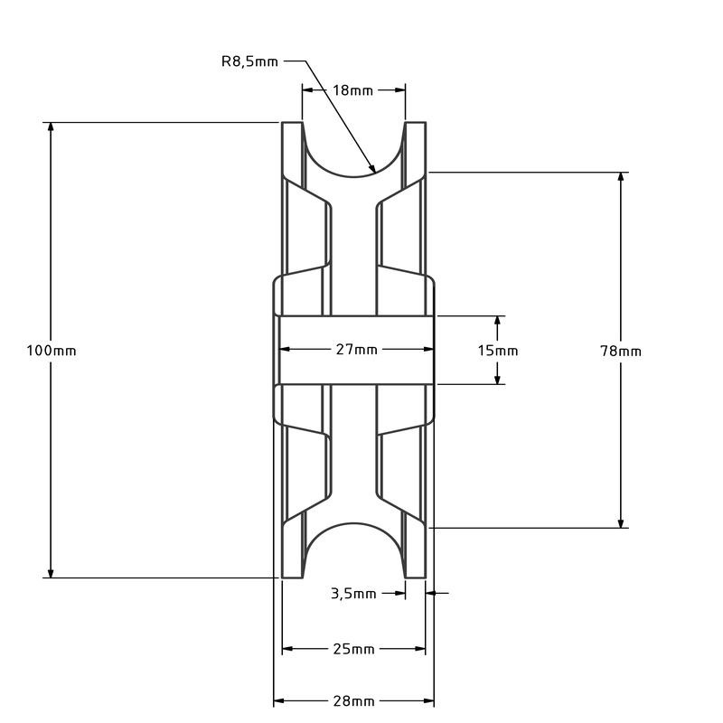 Plastikowy krążek kablowy 100 mm z rowkiem U - 160 kg