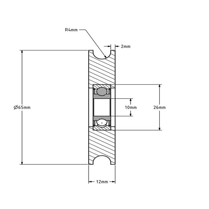 Plastikowy krążek kablowy 65 mm z rowkiem U - 135 kg