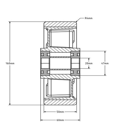 Kóło PU 160 mm - otwór łożyska kulkowego 20 mm - 800 kg