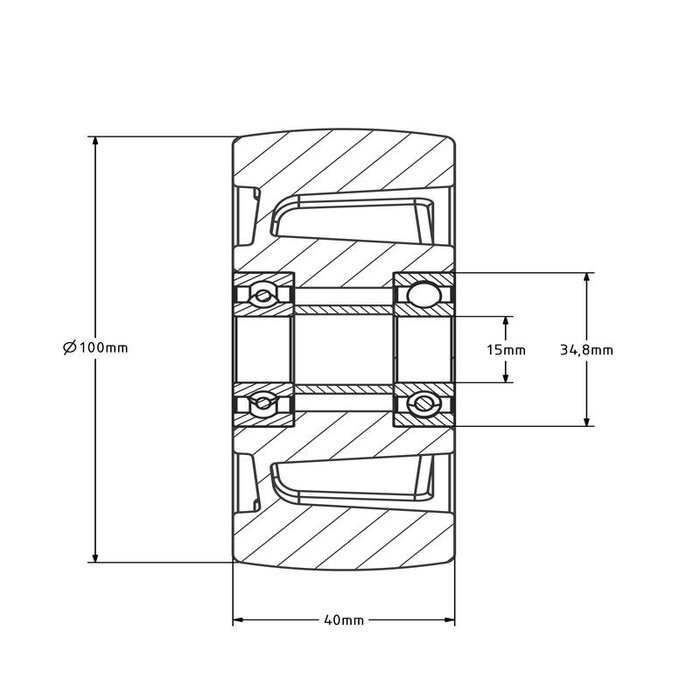 Kółko nylonowe 100 mm - otwór łożyska kulkowego 15 mm - 300 kg
