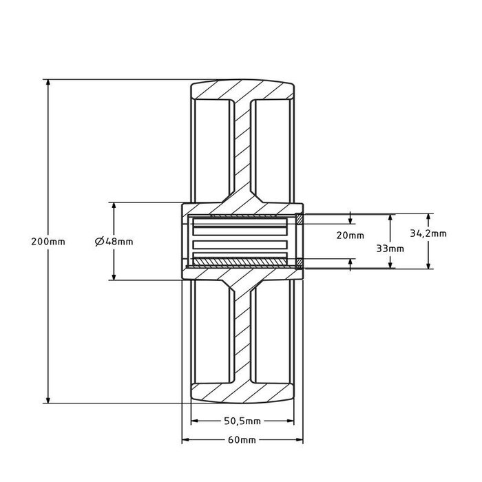 Kółko nylonowe 200 mm - otwór łożyska wałeczkowego 20 mm - 550 kg
