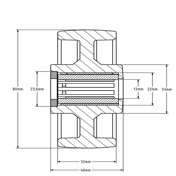 Kółko nylonowe 80 mm - otwór łożyska wałeczkowego 12 mm - 100 kg