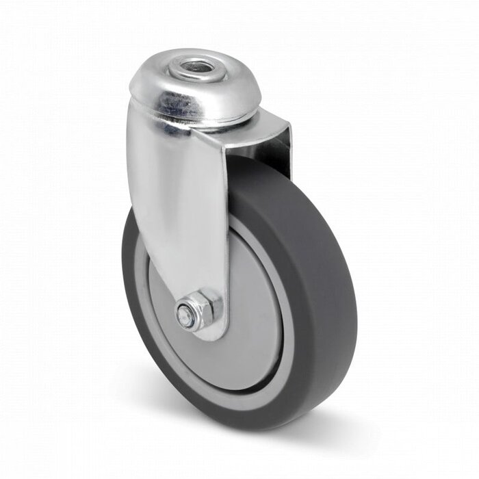 Gumowe kółko obrotowe 100 mm - otwór na śrubę - 80 kg