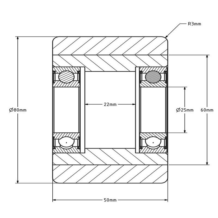 Rolka paletowa PU 80x50 mm - łożysko kulkowe - 500 kg