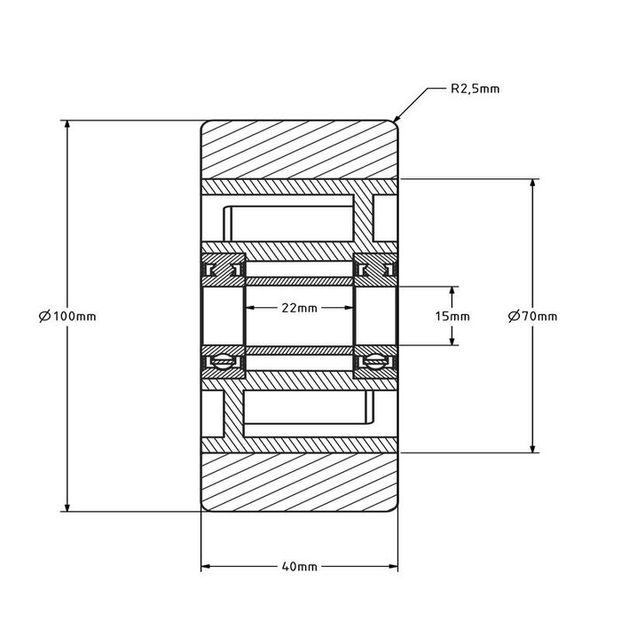 Kóło PU 100 mm - otwór łożyska kulkowego 15 mm - 300 kg