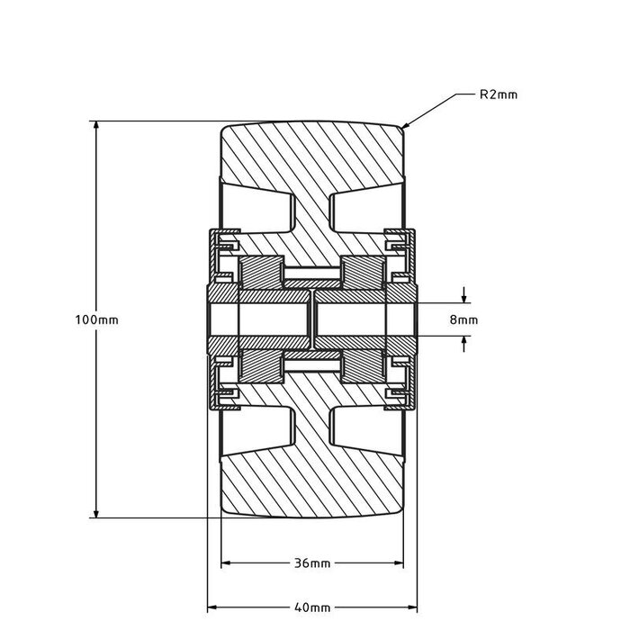 Kółko gumowe 100 mm - otwór łożyska kulkowego 8 mm - 150 kg