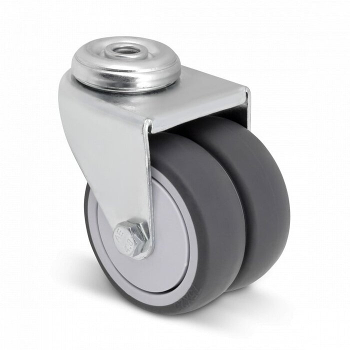 Podwójne kółko obrotowe 75 mm - łożysko kulkowe - otwór na śrubę - 100 kg