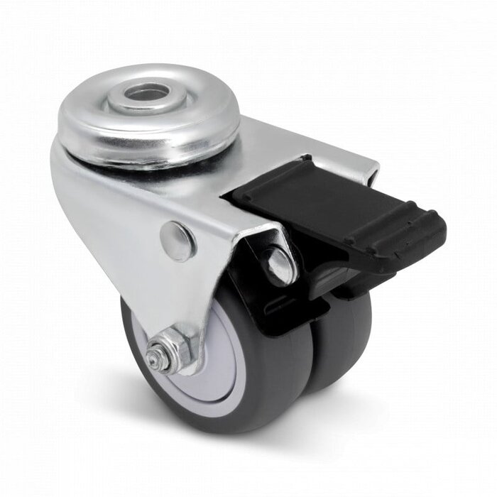 Podwójne Kółko obrotowe z hamulcem 50 mm - łożysko kulkowe - otwór na śrubę - 80 kg