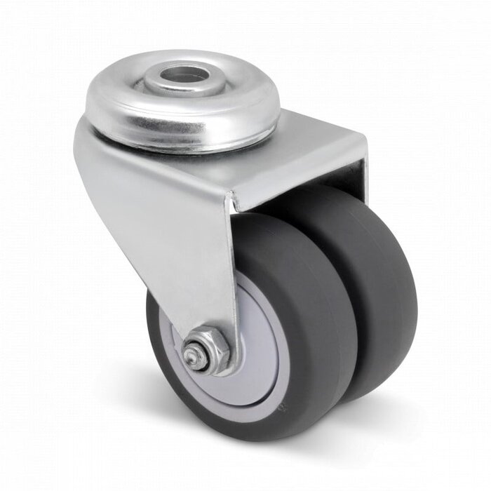 Podwójne kółko obrotowe 50 mm - łożysko kulkowe - otwór na śrubę - 80 kg