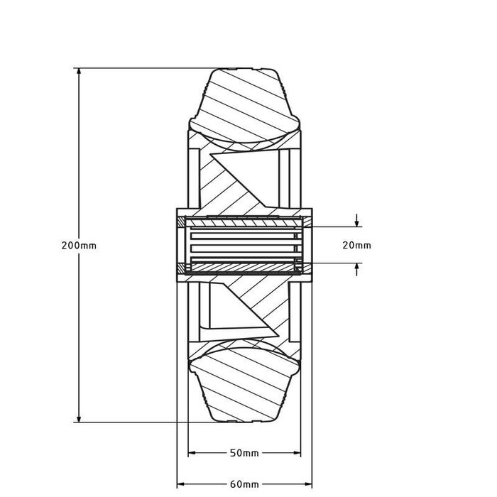 Kółko gumowe 200 mm - otwór łożyska wałeczkowego 20 mm - 205 kg