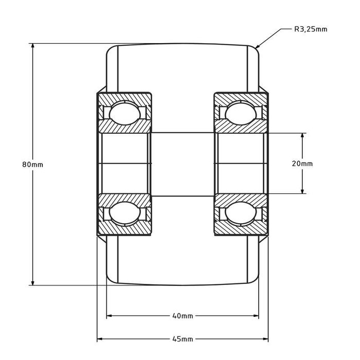 Nylon odlewany kóło 80 mm - łożysko kulkowe - 1000 kg