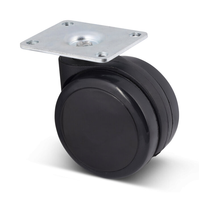 Czarny meubelkóło 75 mm - płyta 70x58 mm - 75 kg