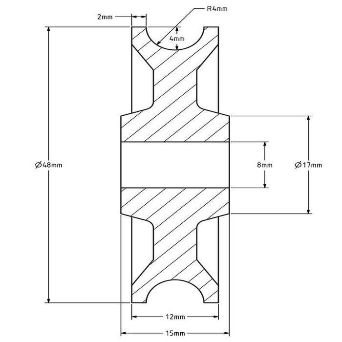 Plastikowy krążek kablowy 48 mm z rowkiem U - 45 kg
