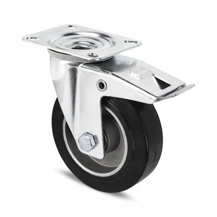 Gumowe kółka obrotowe z hamulcem 100 mm - łożysko kulkowe - 150 kg