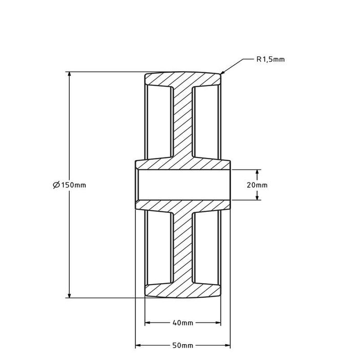 Kóło nylonowe 150 mm - otwór 20 mm - 350 kg
