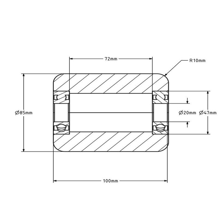 Nylonowa rolka paletowa 85x100 mm - łożysko kulkowe ze stali nierdzewnej - 1100 kg
