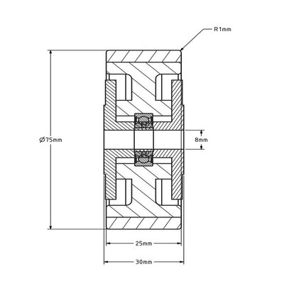 Kółko gumowe 75 mm - otwór łożyska kulkowego 8 mm - 75 kg