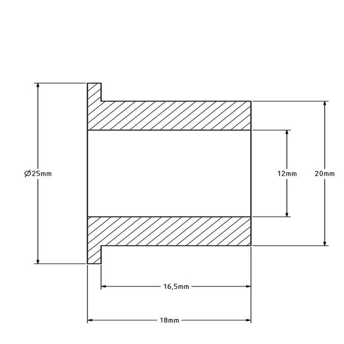Tuleja wału (T) - 20x12x18 | stal ocynkowana