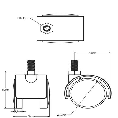 Czarne kółko meblowe 40 mm – M8 – 25 kg