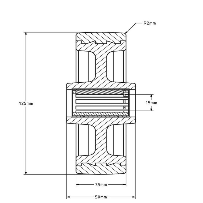 Kóło ze stali nierdzewnej 125 mm - PU - łożysko wałeczkowe - 200 kg