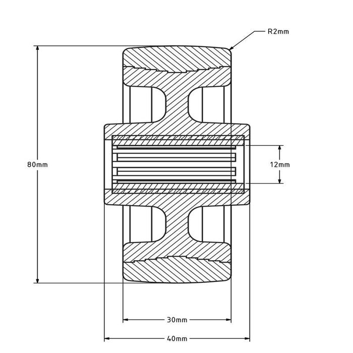 Kóło ze stali nierdzewnej 80 mm - PU - łożysko wałeczkowe - 100 kg
