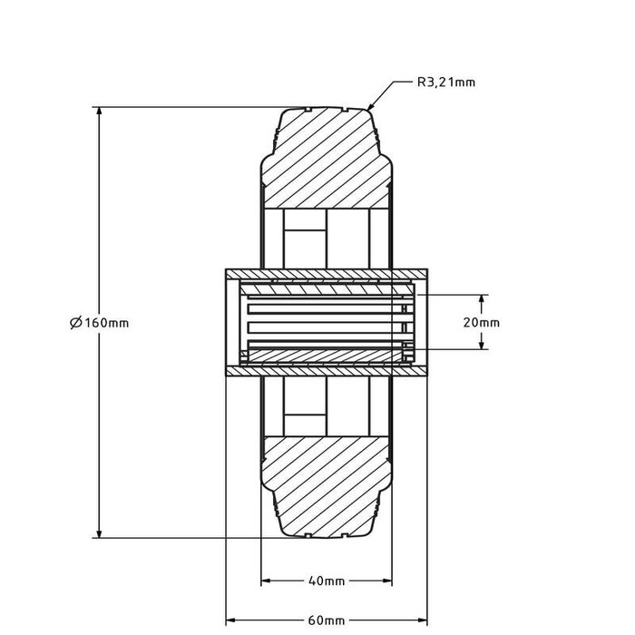 Kółko gumowe 160 mm - otwór łożyska wałeczkowego 20 mm - 135 kg