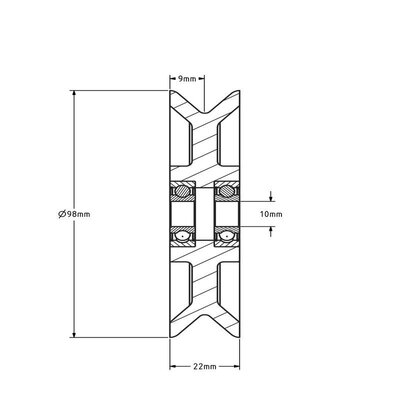 Plastikowy krążek kablowy 98 mm z rowkiem U - 150 kg