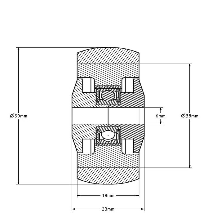 Kółko gumowe 50 mm - otwór łożyska kulkowego 6 mm - 50 kg