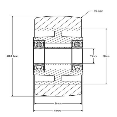 Kóło PU 80 mm - otwór łożyska kulkowego 15 mm - 250 kg