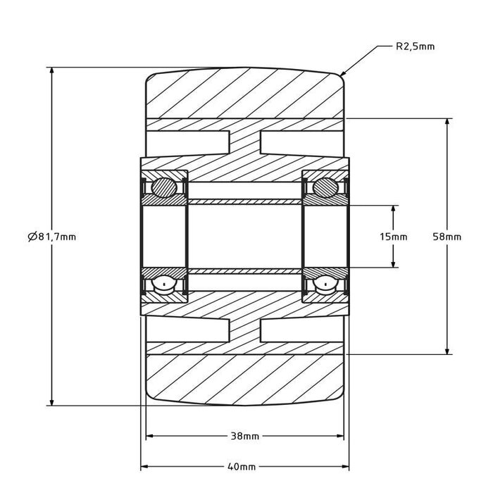 Kóło PU 80 mm - otwór łożyska kulkowego 15 mm - 250 kg