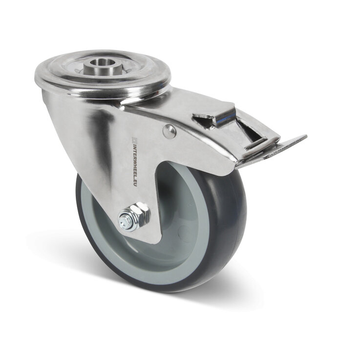 Kółka obrotowe ze stali nierdzewnej z hamulcem 100 mm - Guma - 100 kg