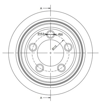 Koło napędowe z poliuretanu 254 x 100 mm – otwór 80 / 5 x 18,5/24  / kołnierz