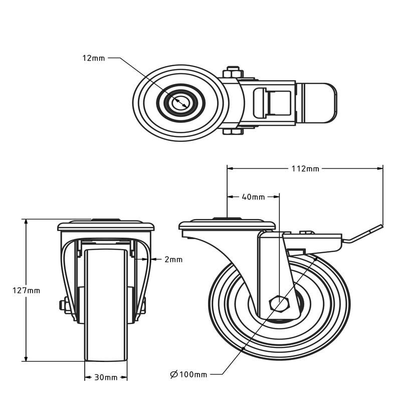 Kółka obrotowe ze stali nierdzewnej z hamulcem 100 mm - łożysko rolkowe - 150 kg