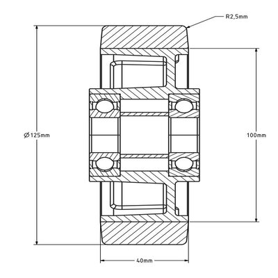 Kóło PU 125 mm - otwór łożyska kulkowego 20 mm - 350 kg