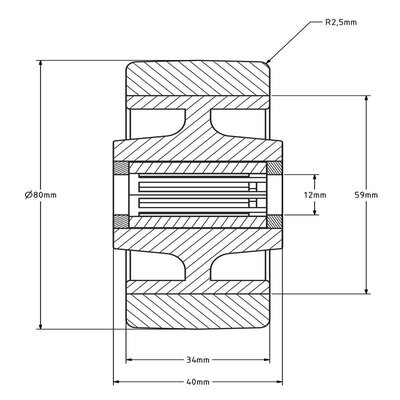 Kółko PU 80 mm - otwór łożyska wałeczkowego 12 mm - 130 kg