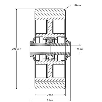 Kóło PU ze stali nierdzewnej 125 mm - otwór łożyska kulkowego 10 mm - 200 kg