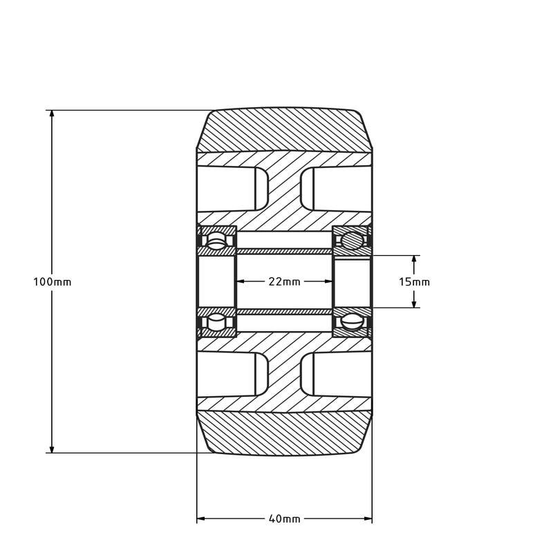 Kółko gumowe 100 mm - otwór łożyska kulkowego 15 mm - 160 kg