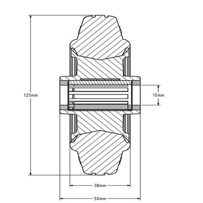Kółko gumowe 125 mm - otwór łożyska wałeczkowego 15 mm - 100 kg