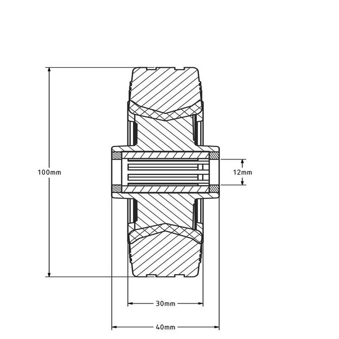Kółko gumowe 100 mm - otwór łożyska wałeczkowego 12 mm - 70 kg