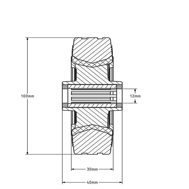 Kółko gumowe 100 mm - otwór łożyska wałeczkowego 12 mm - 70 kg